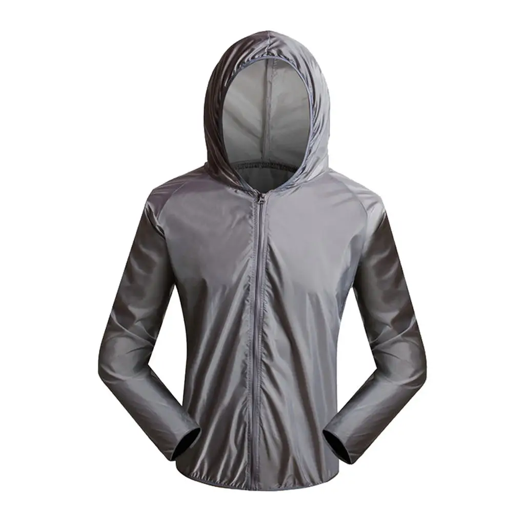 UV Protection Cycling Rain Skin Coat Jacket Windproof Raincoat Jersey Sportswear Grey for Hiking Camping Outdoor Activities