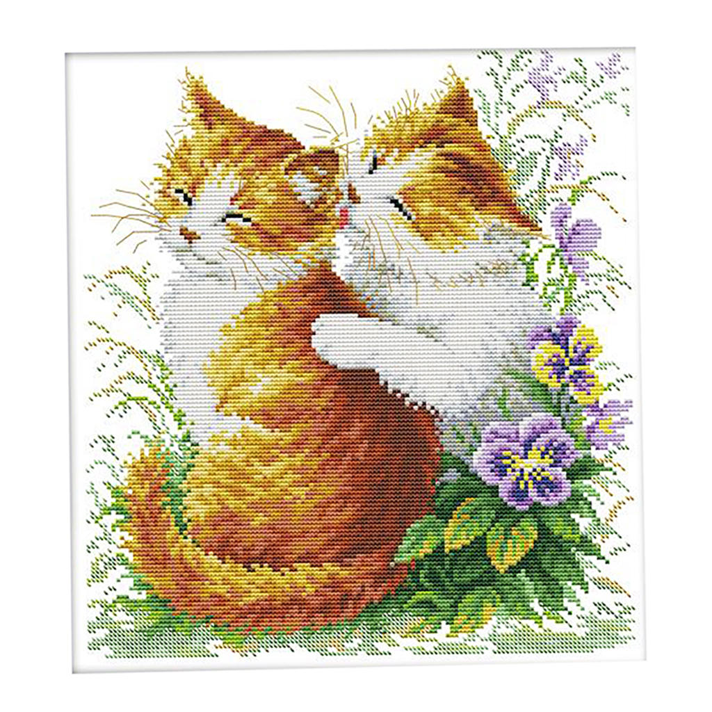 Stamped Cross Stitch Kits With Printed Pattern - Kissing Cats, for Embroidery Art Cross-Stitching Lover