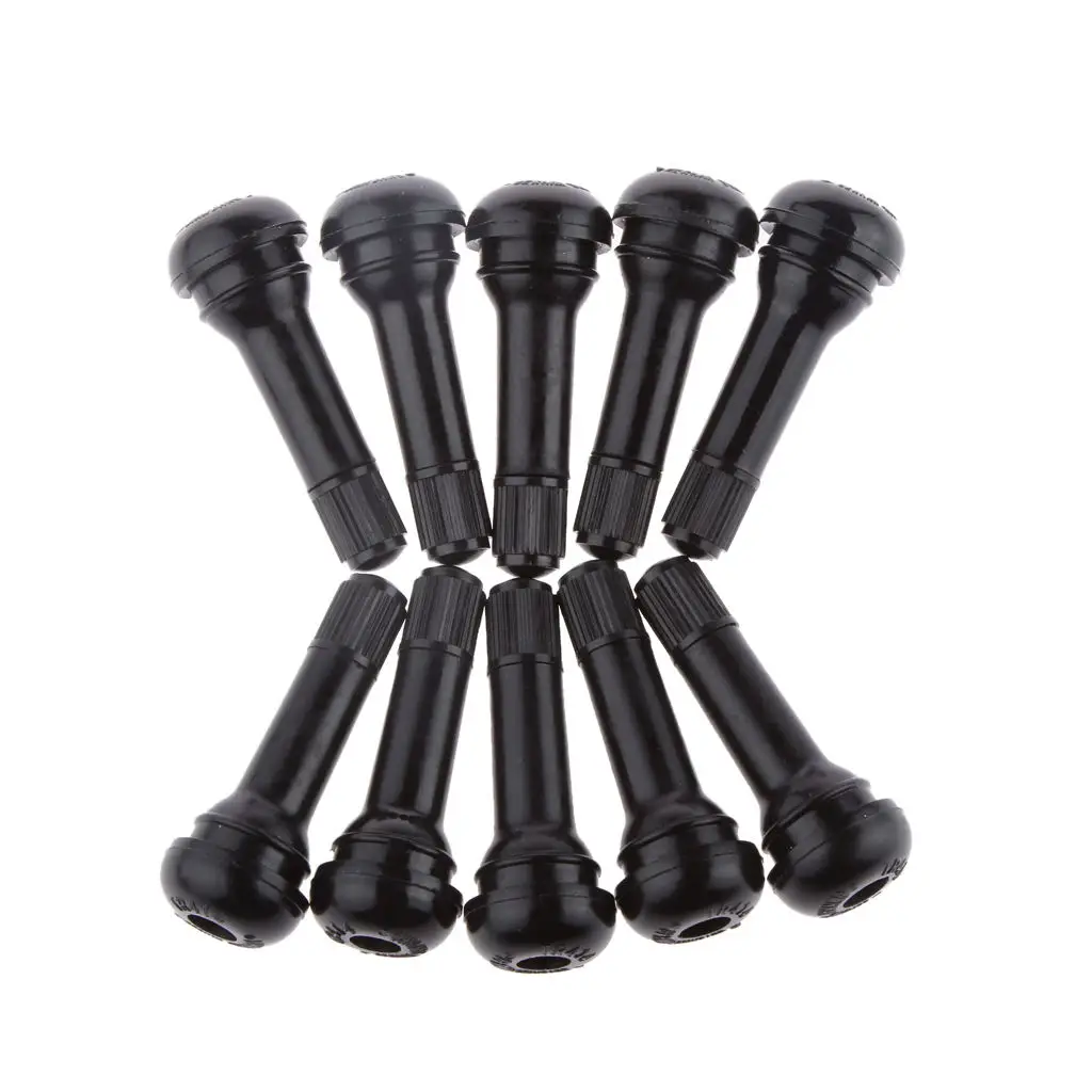 10x TR414 Snap-In Tire Valve Stems Black Rubber Car Tire Valve Caps Zinc