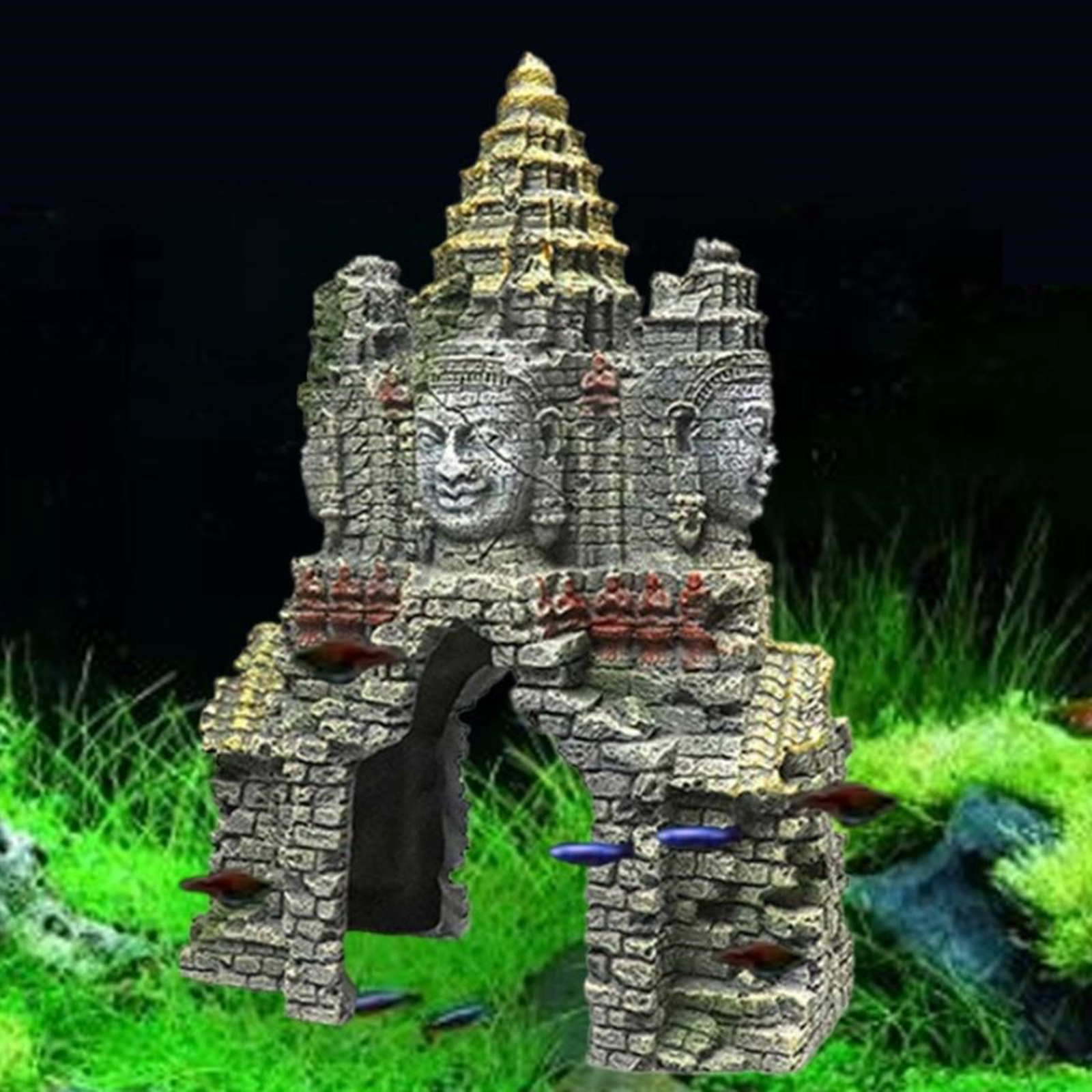 Aquarium Ancient Temple Decoration Resin Artificial Building for Aquarium Fish Tank Landscaping Ornament Decor