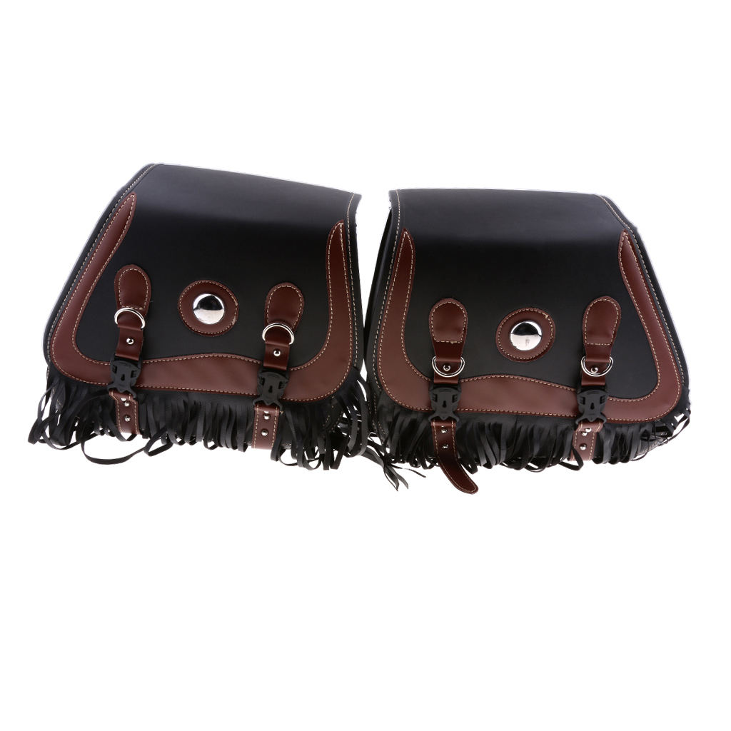 Studded Leather Motorcycle Tassels SaddleBags Panniers Luggage