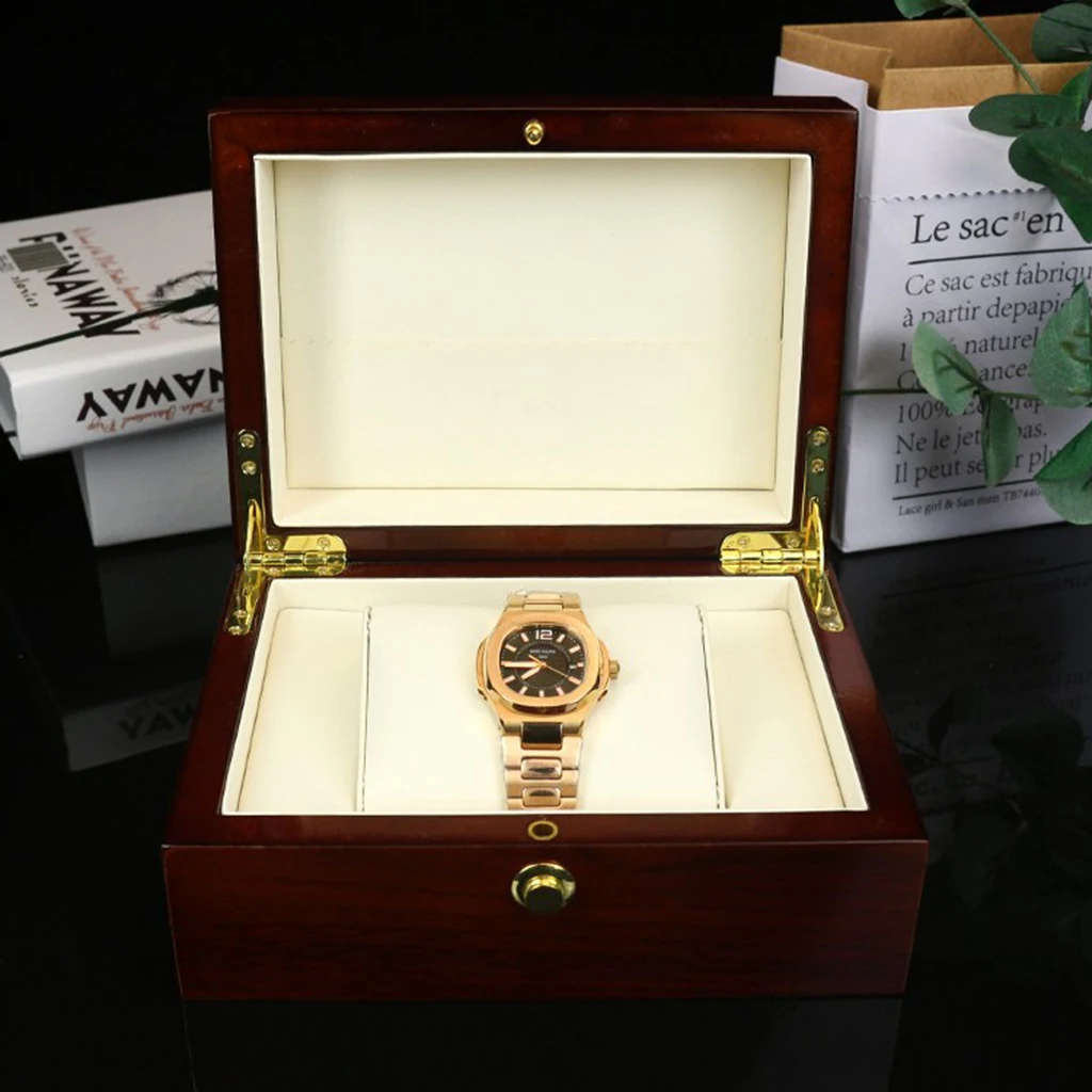 Single Slot Wood Watch Display Box Case Wristwatch Storage Organizer with PU