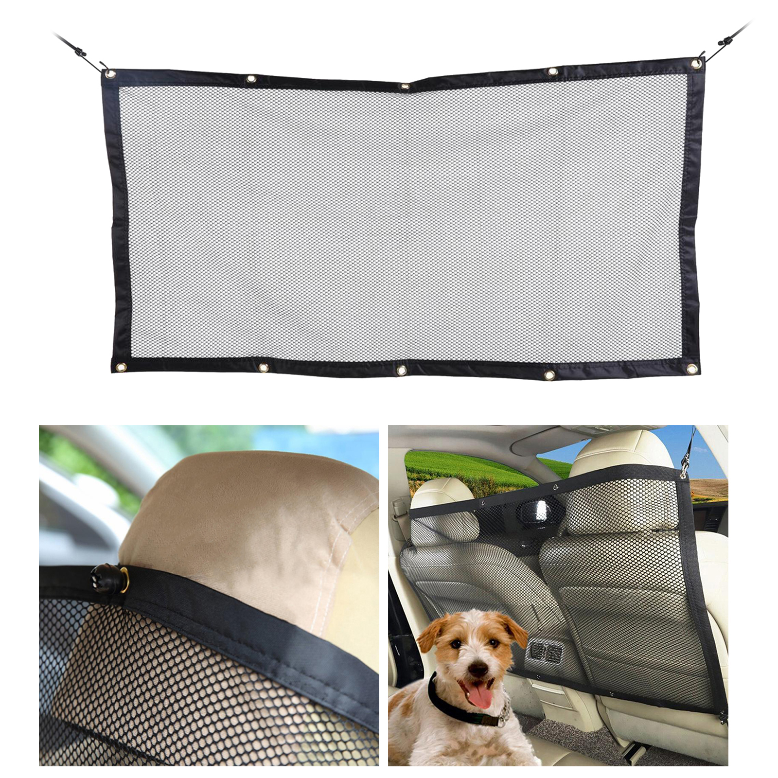 Dog Car Net Barrier Metal Hooks & Stretchable Mesh Obstacle, Back Seat Net Organizer, Design for Pet Disturb Stopper