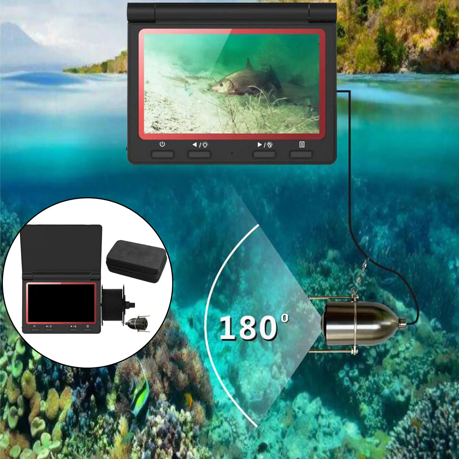 4.3inch Professional Underwater Fishing Camera 30M Cable LCD Monitor Portable AHD Display Fish Finder for Kayak Ice Boat Fishing