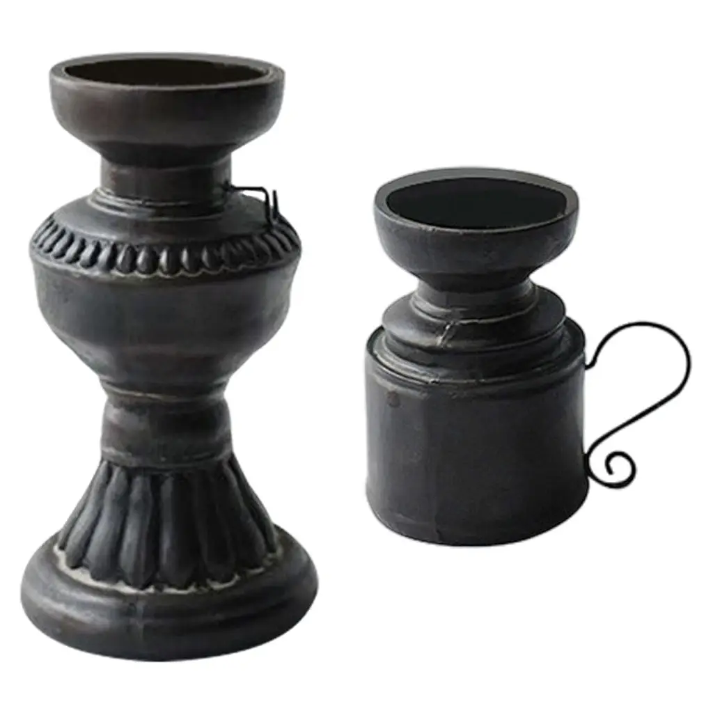 Retro Candle Holder for Pillar Candles Black Candleholder for Home Mantel Decoration Bar Countertop Decorative Accents
