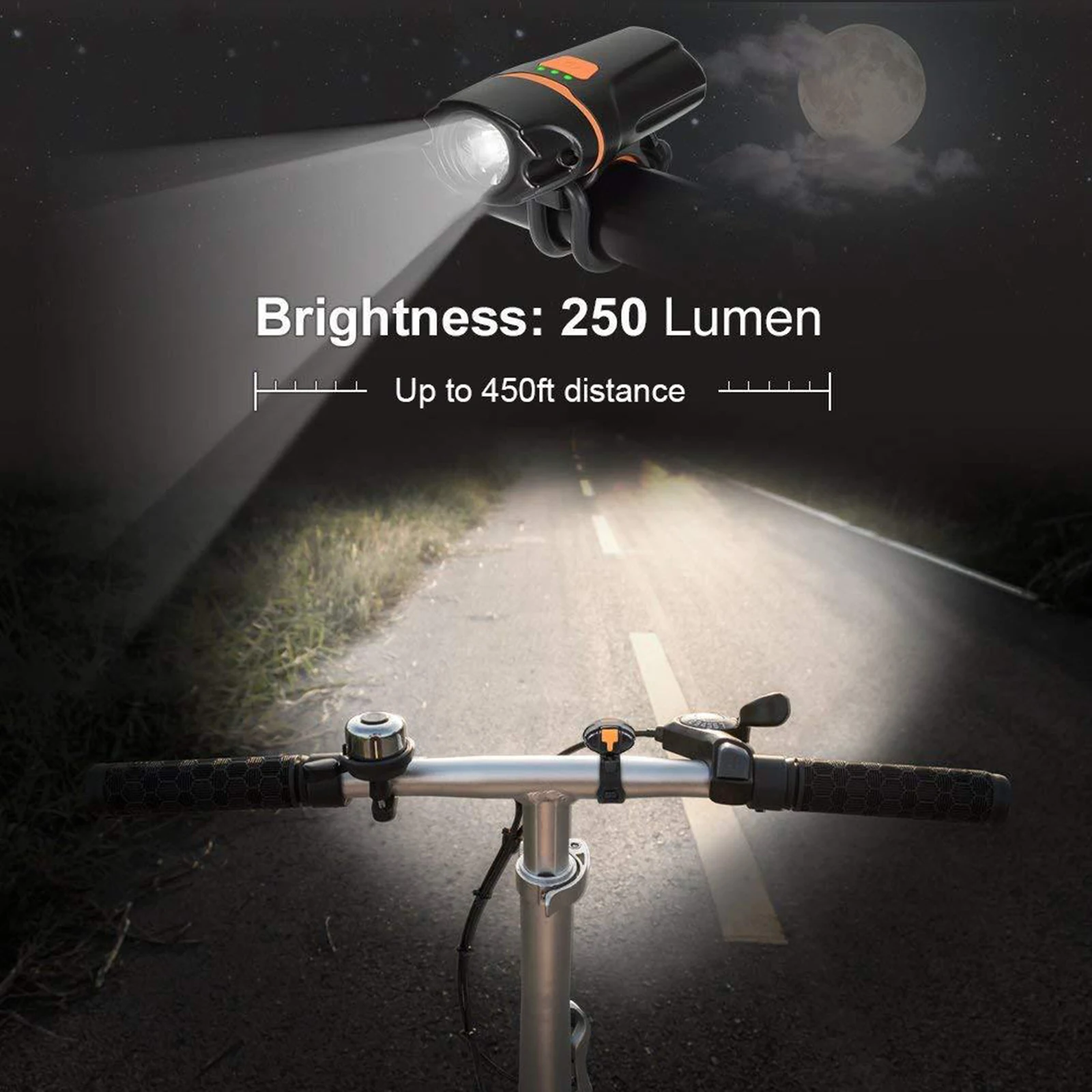 Bicycle Led Front Light Headlight Super Bright Waterproof, USB Rechargeable with 6 Modes