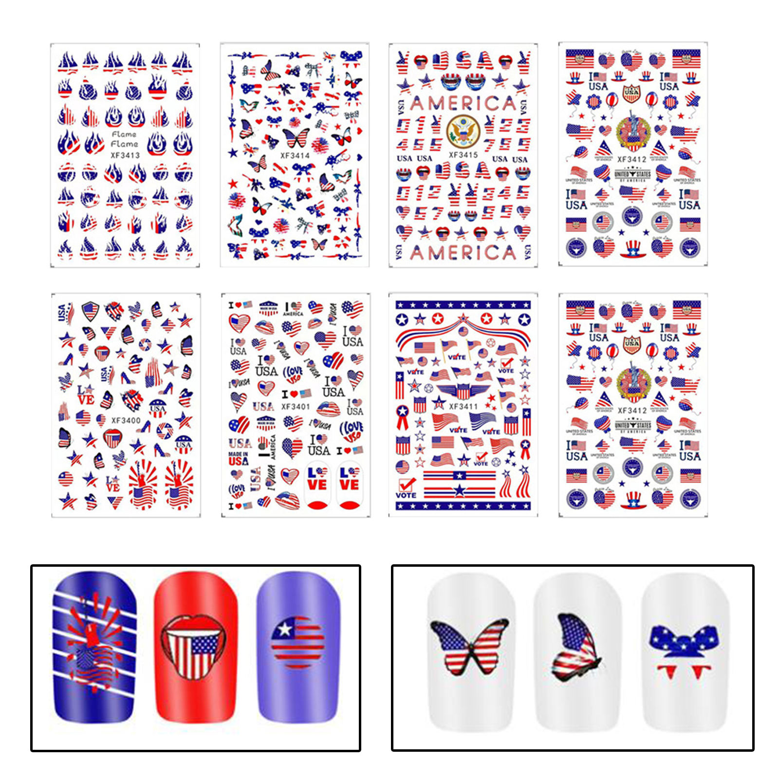 Girls American Flag Independence Day Designs Nail Art Stickers Decals DIY