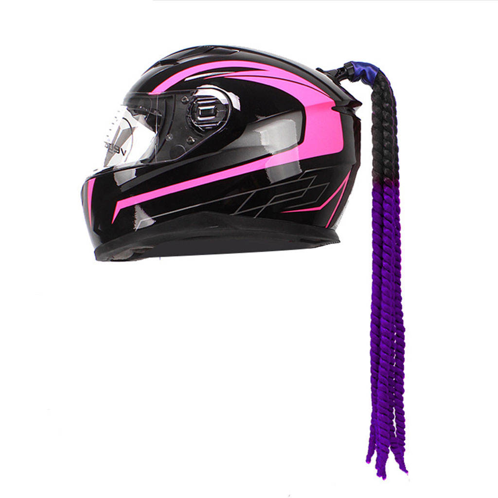 Hand-made Helmet Braids / Ponytail Motorcycle Helmet Wig Hair Purple