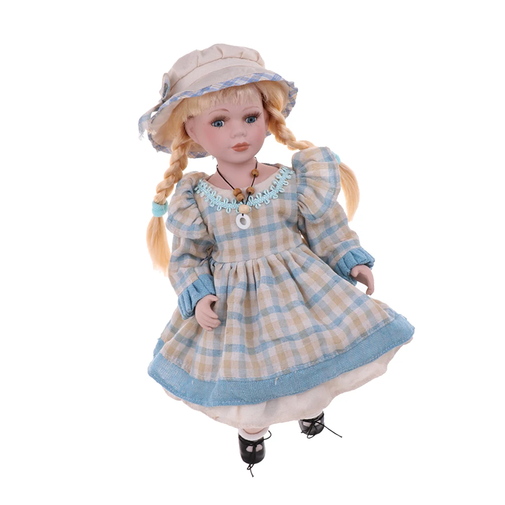 Blanc D DOLITY Poupée de Collection Fille Victorienne en Porcelaine Robe et Chapeau Enfant Cadeau 