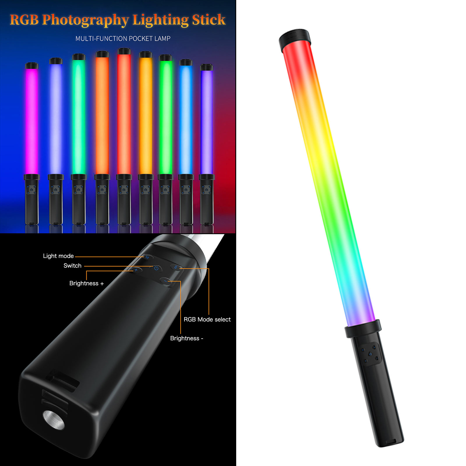 RGB Handheld LED Light Built-in Rechargable Battery Photography Stick for Videography