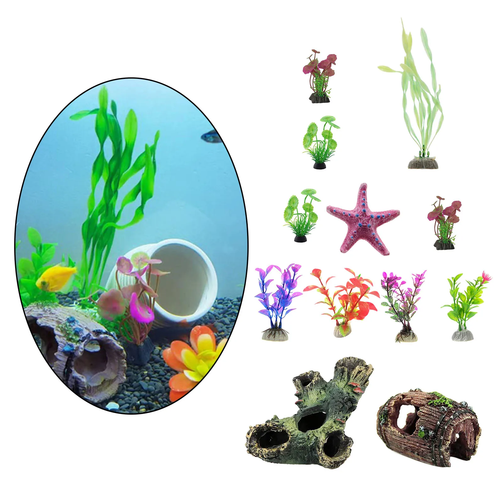 12 Pack Resin Aquarium Ornament Artificial Plant Statue Micro Landscape Fish Tank Barrel