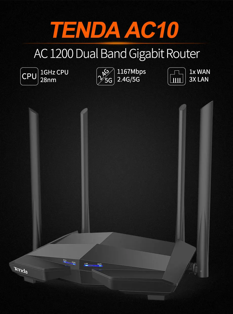 wireless internet amplifier English Tenda AC10 1200Mbps Gigabit Router Dual band 2.4G/5G 1 WAN+3 LAN Wifi Wireless Repeater router wifi signal booster spectrum