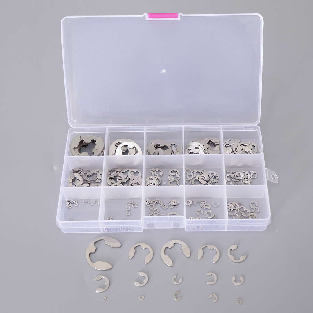 304 Stainless Steel E-Clip External Retaining Ring Circlip Assortment 15 Size,1.2 to 15mm//225Pcs