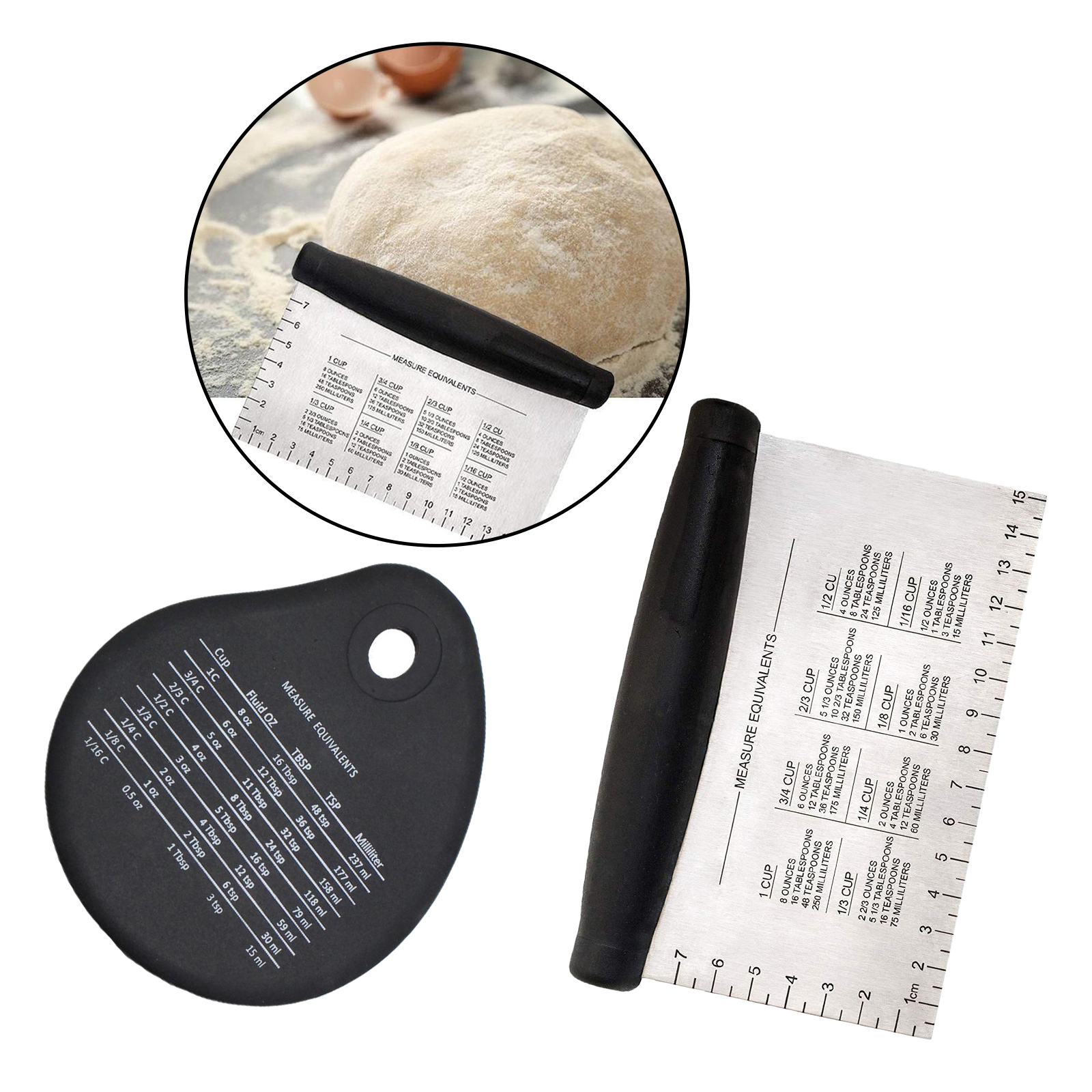 Pizza Cake Dough Scraper Cutter Precise Scales Stainless Steel Cutter Chopper with Silicone Bowl Scraper