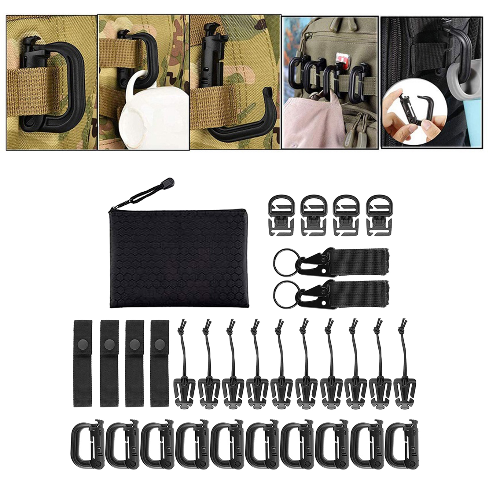 30Pcs Molle Attachments Tactical Belt 360 Rotation Gear Clip MOD Strap