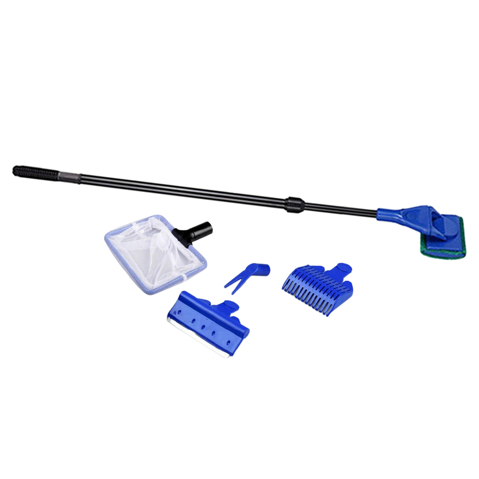 5 in 1 Aquarium Fish Tank Cleaning Kit Multiple Cleaner(Non Slip Handle) Fish Net + Scraper + Rake + Fork + Sponge