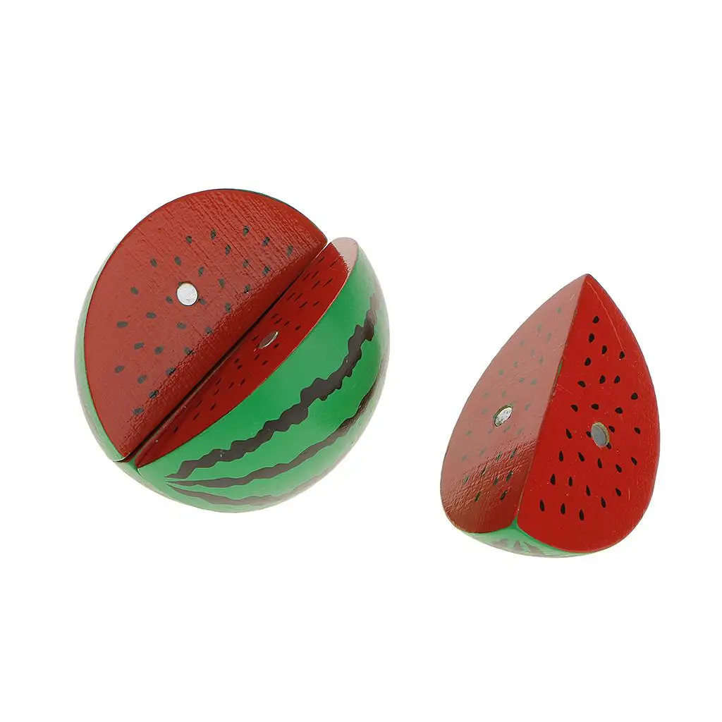Wooden Magnet Connected Watermelon Kid Kitchen Cutting Food Pretend Play Toy