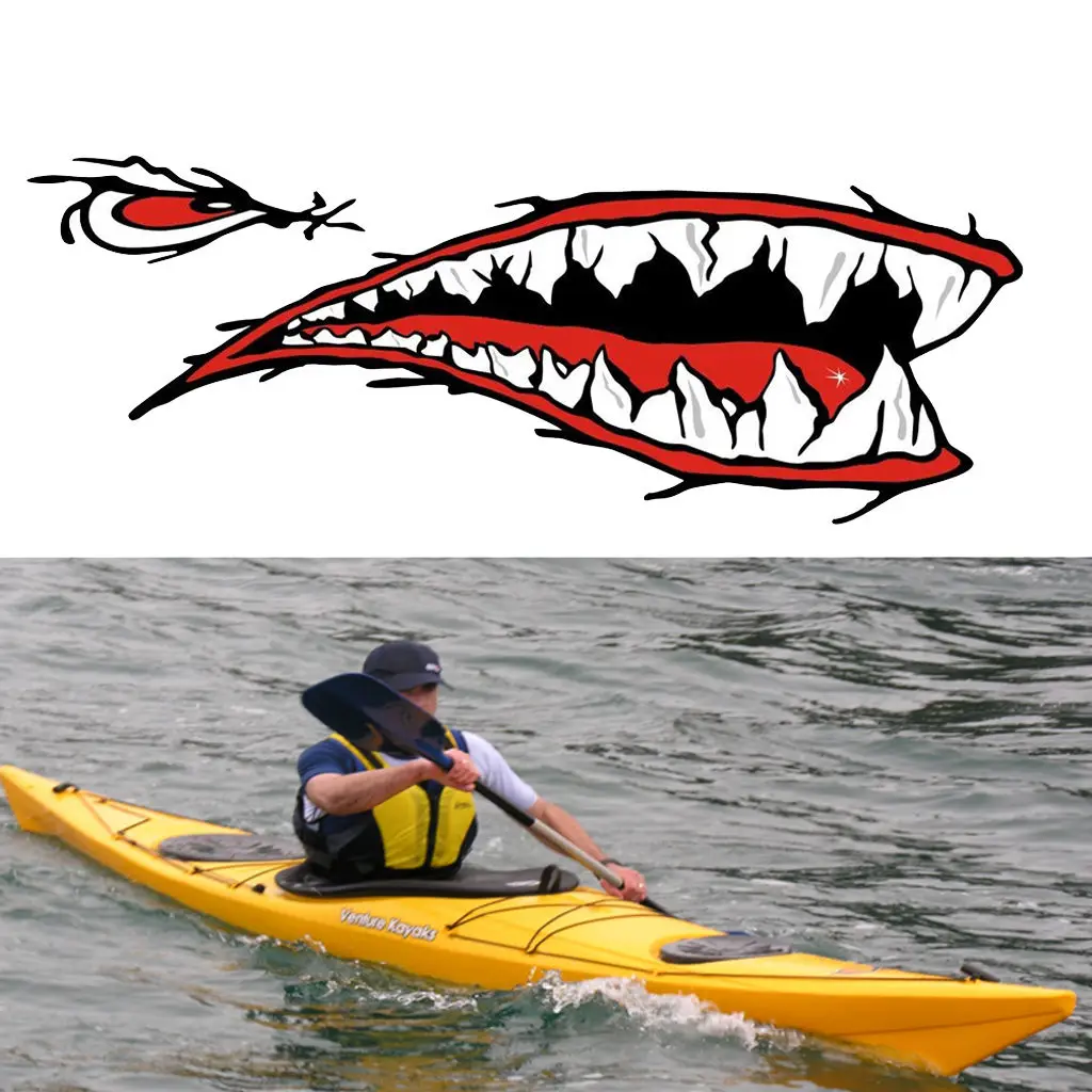 Set of 2 Pieces Cool Sharp Shark Teeth Vinyl Decals for Fishing Boat Kayak Canoe