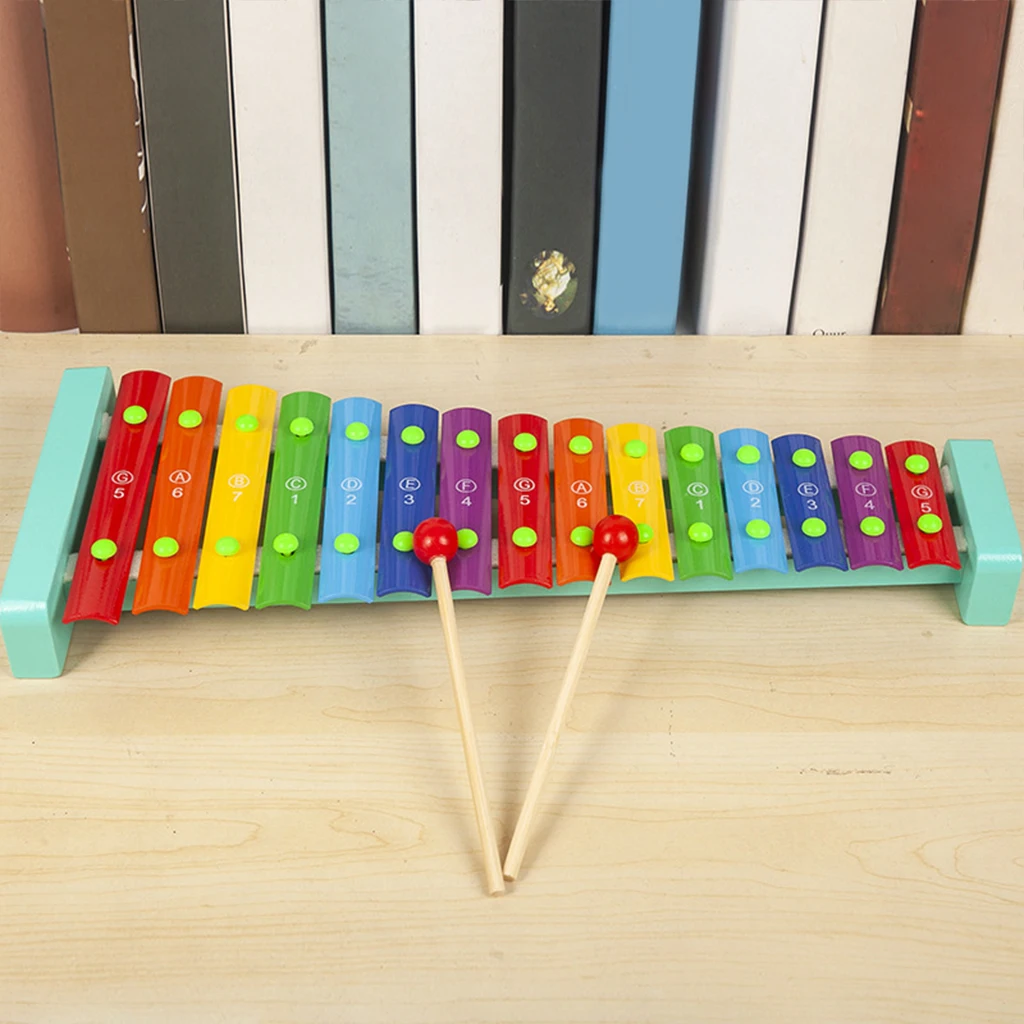 Wooden Multi-colored Kids Xylophone Toy Educational 15 Note Rhythm Glockenspiel Music Cognition Training Learning for Baby