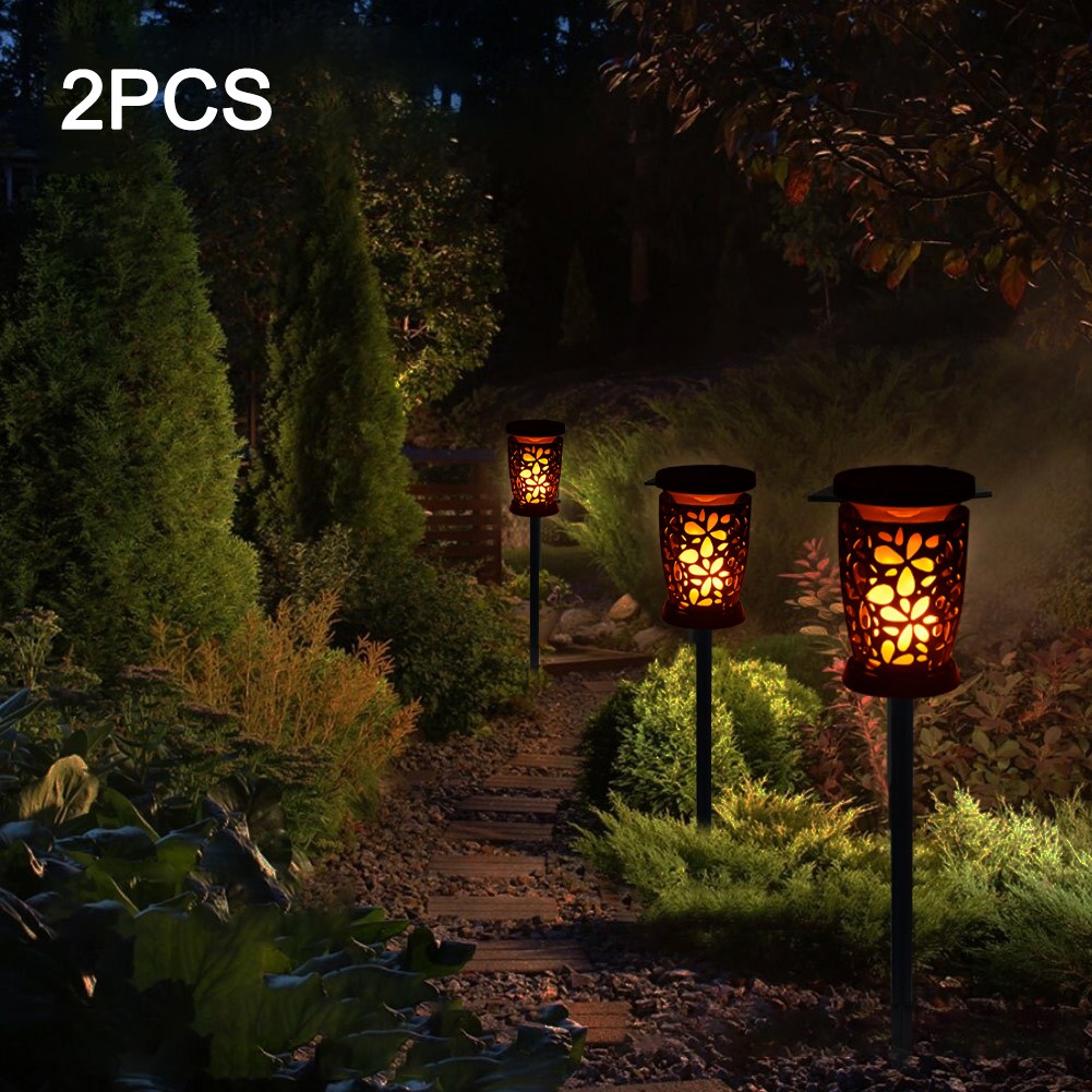 Solares à Prova Luzes ao ar Quintal Seguro Caminho Portátil Paisagem Iluminação Lanternas Dwaterproof Água Guarda-chuva Livre Decorativa Chama Cintilação 2 Pçs 22 de paisagem, à prova d'água, lanterna solar,