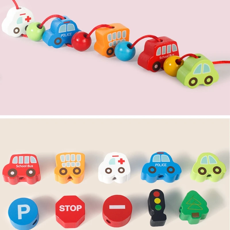 Lacing Beads Traffic Theme Bead Toy Montessori Educational Wood Toy for Kids 