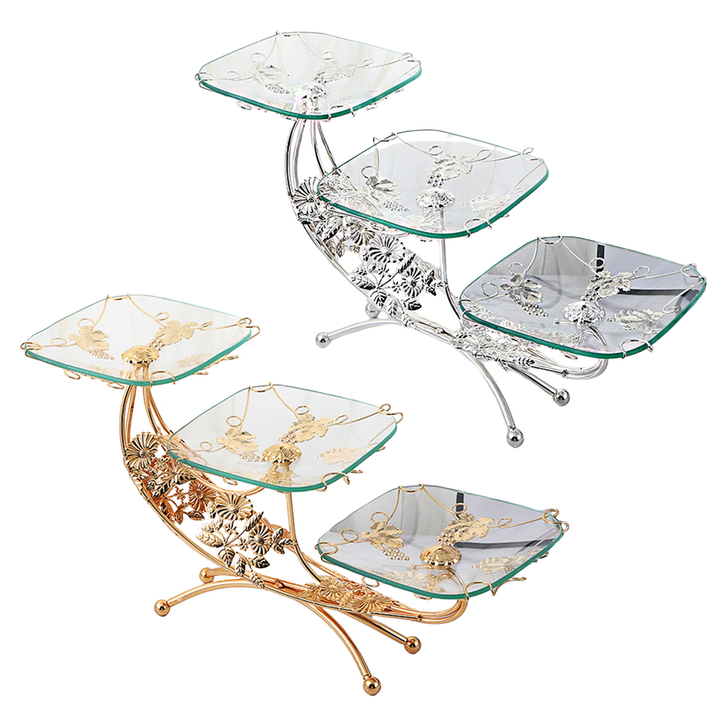Classic Metal Glass Fruit Plate Vegetables Holder Makeup Storage Serving Tray for Living Room Bedroom