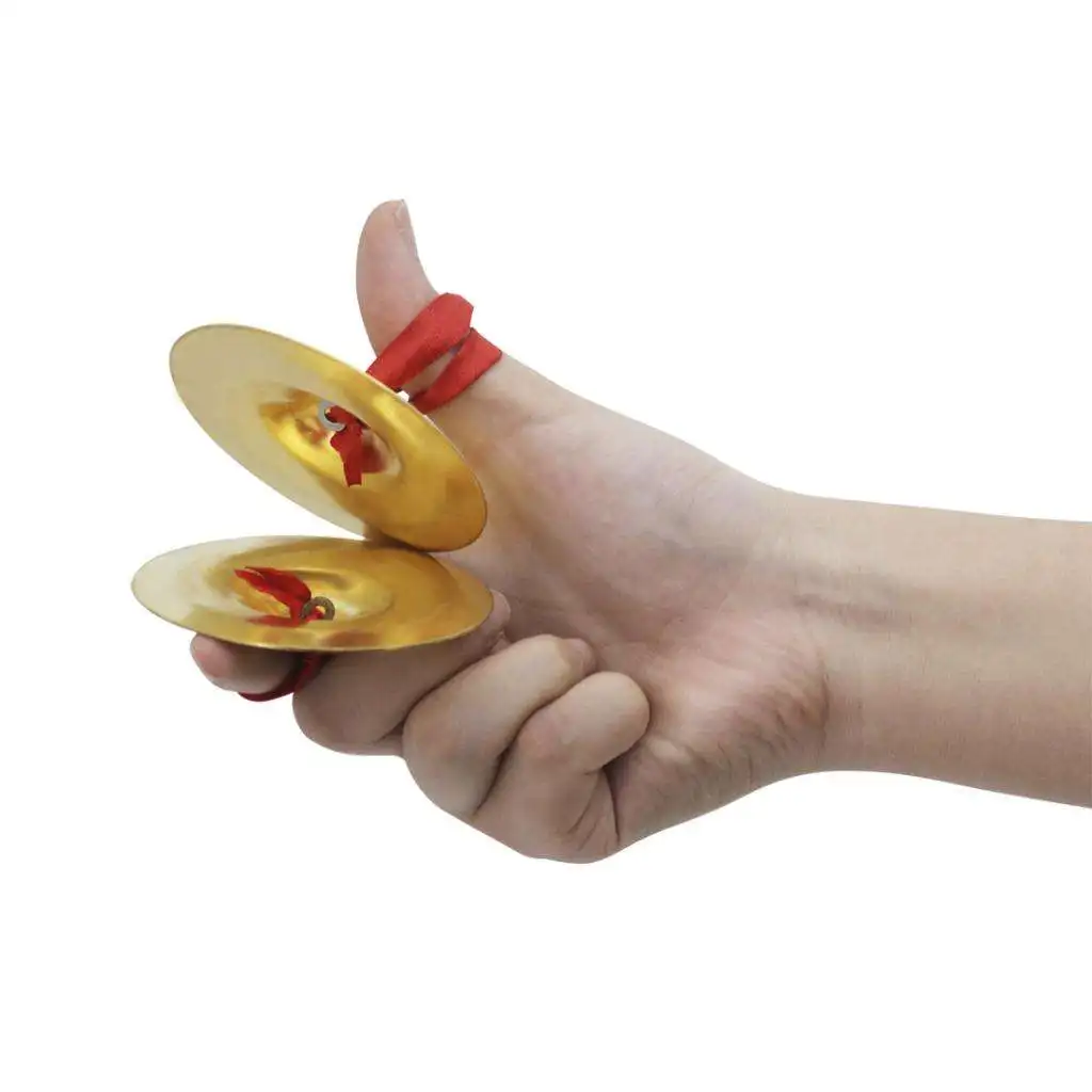 1 Pair 7cm Belly Dance Golden Finger Pint Finger Cymbal Musical Instrument Perfect Costume Accessory