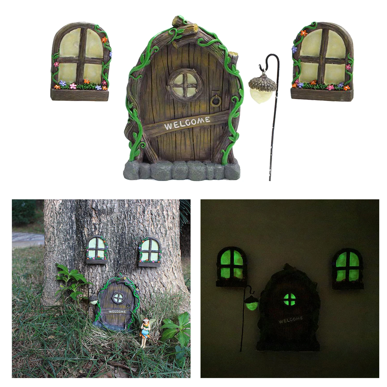 4pcs/set Cute Miniature Fairy Window and Door for Garden Decor Accessories