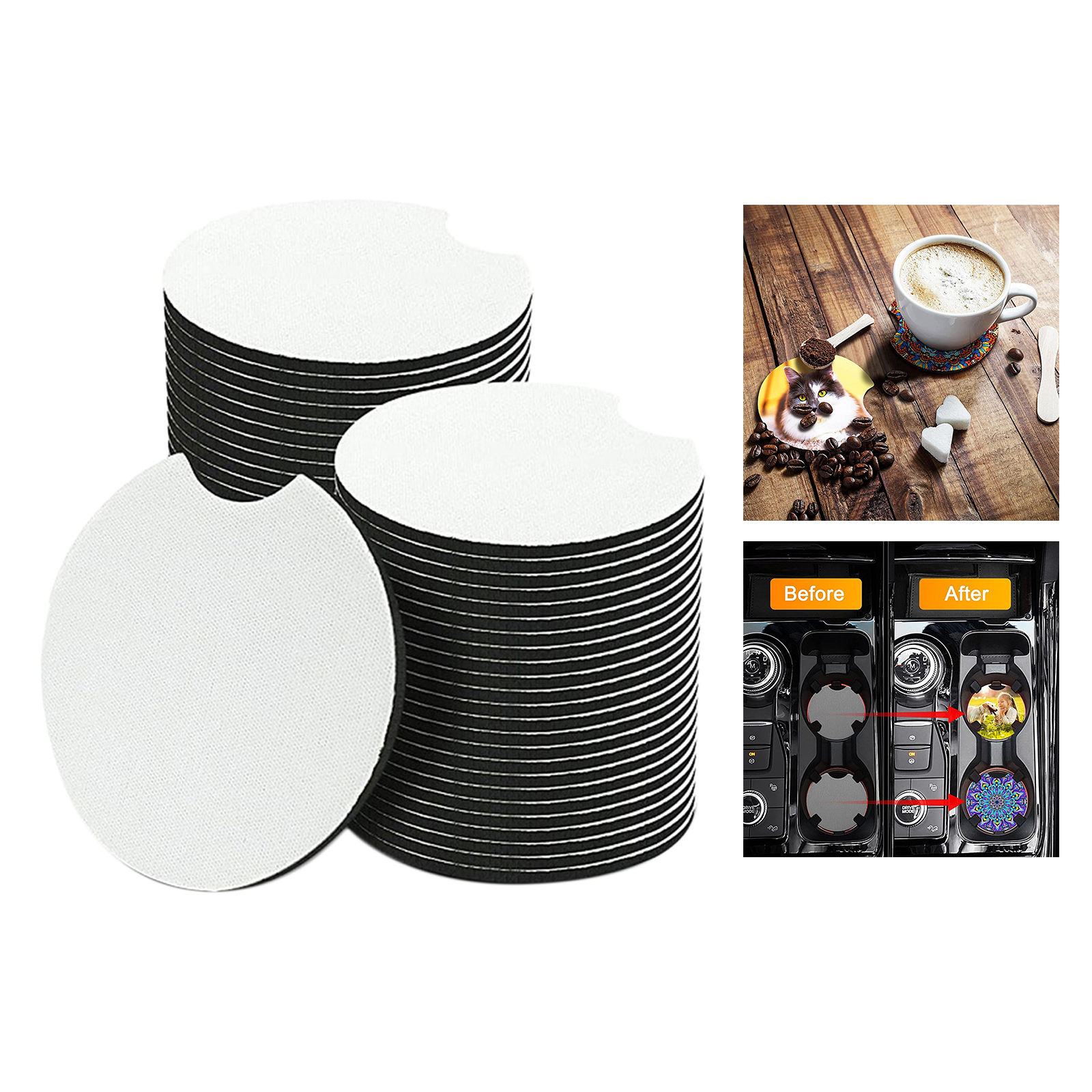 50 x Sublimation Cup Coasters Blank Heat Transfer Cup Mat for DIY Crafts Car Accessories Painting Projects