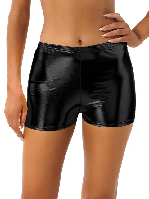 Womens Hollow Out Cheer Booty Shorts Shiny Metallic Crotchless