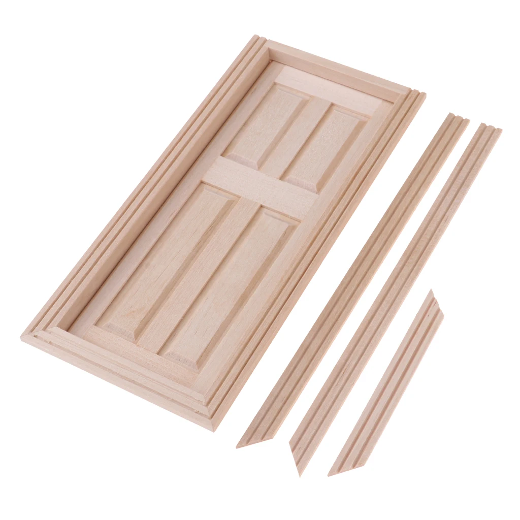 1:12 Wooden External 4-Pane Single Door Frame for Dolls House DIY Decor