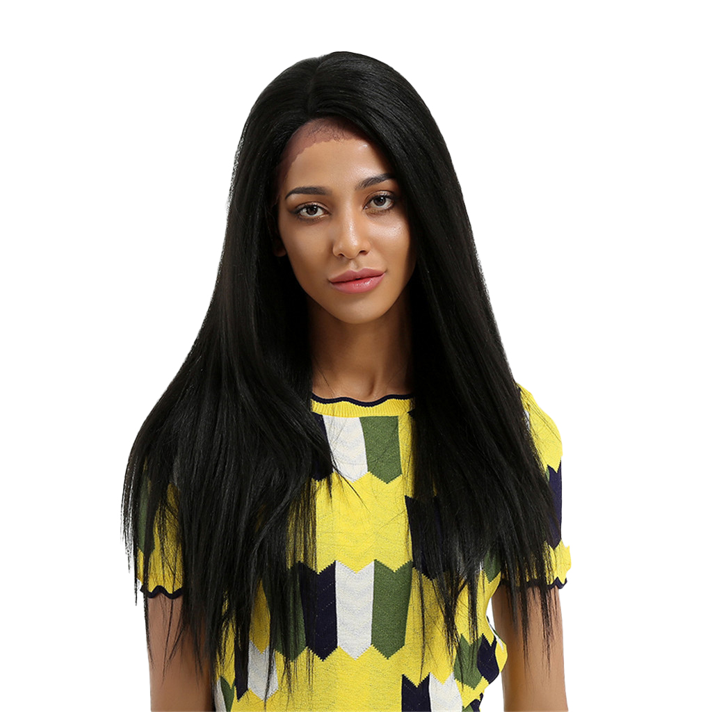 Ladies 26'' Black Synthetic Lace Front Wigs Resistant Full Wig Straight Hair