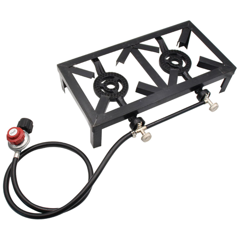 Portable Outdoor Propane Gas Stove Double-Burner Two Burner Cooker for Camping Patio BBQ Fishing Cookware