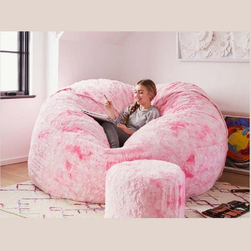 7ft Giant Fur Bean Bag Cover Living Room Furniture Big Round Soft Fluffy ORIGNAL 