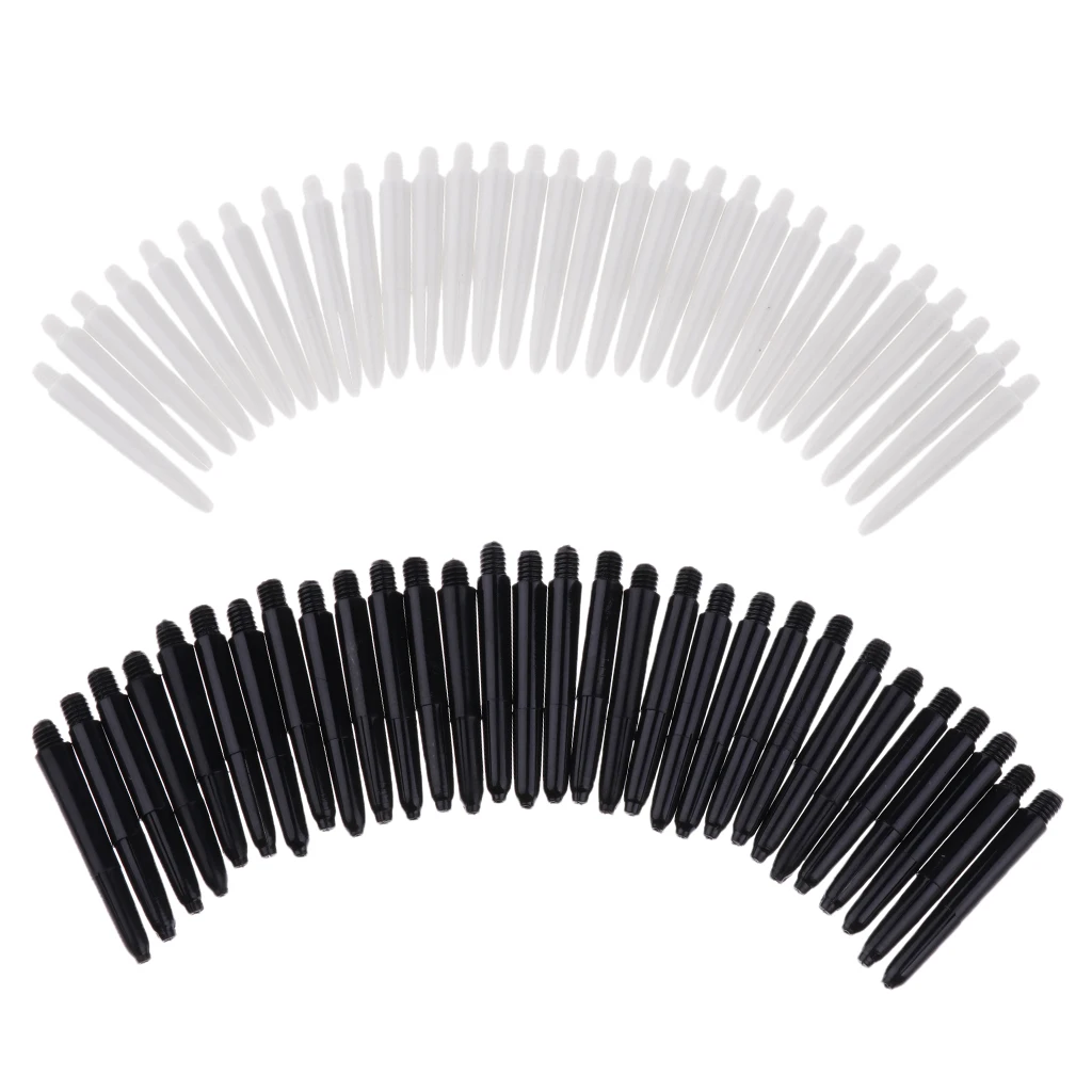 60 Pcs Lightweight 35mm 2BA Thread Plastic Tip Dart Stems White & Black