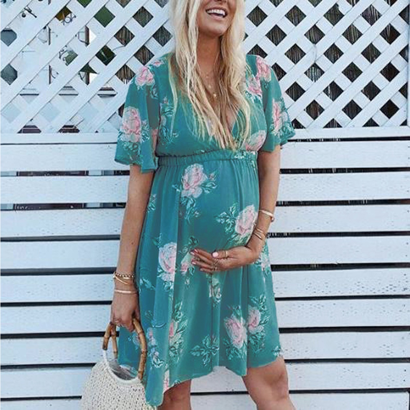 Women Flowers Printed Maternity Dresses 