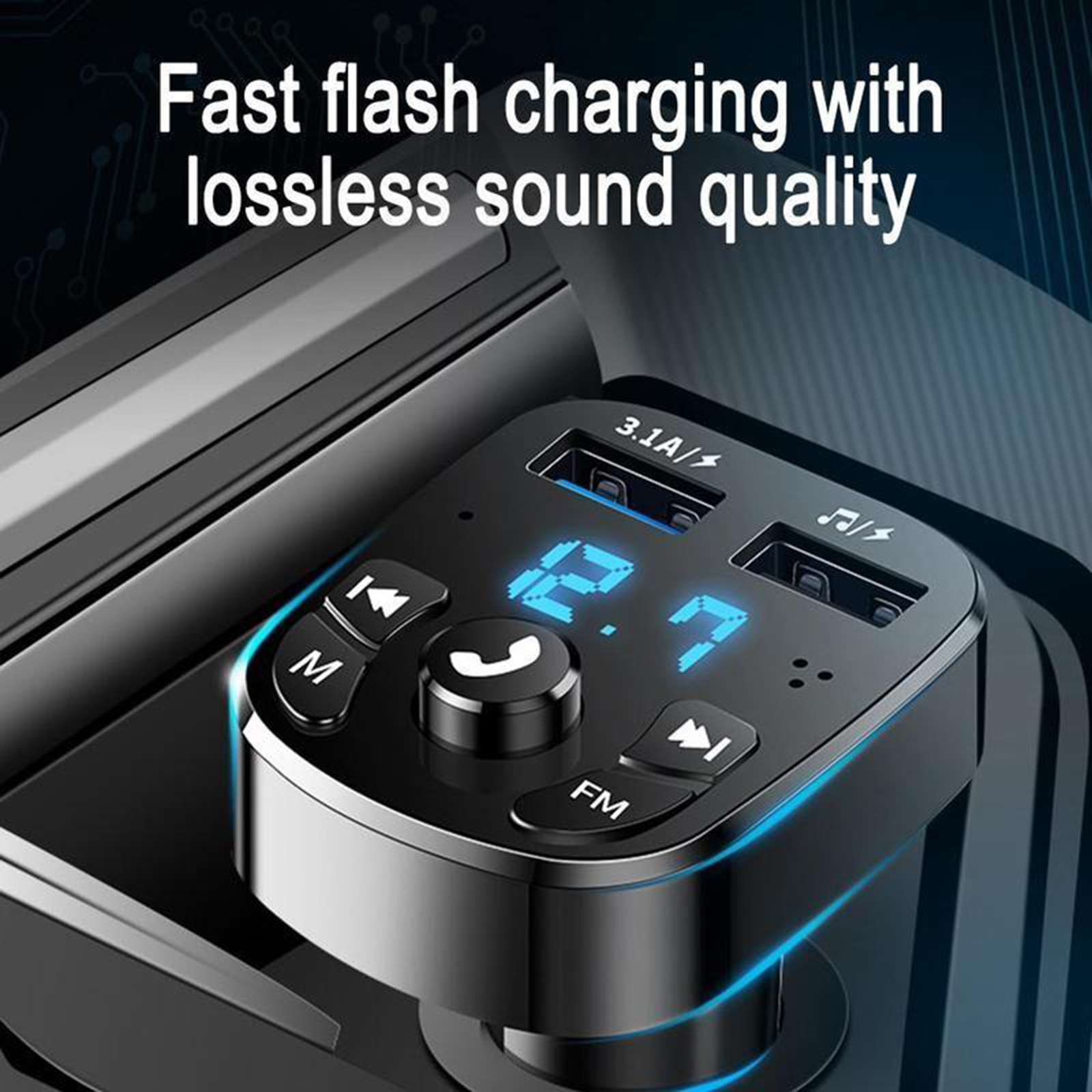 Wireless Radio Receiver Handsfree Call Car Charger Bluetooth FM Transmitter LED Screen 2 USB Ports 12V/3.1A for Smartphones