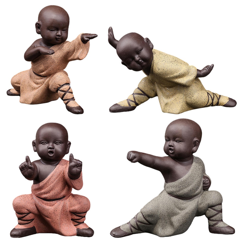 Small Monk Statue Chinese Kungfu Fingurines Home Office Desktop Sculpture Abstract Art Craft Decoration Gift