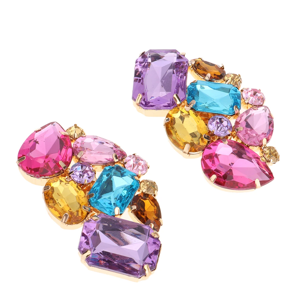 2x Crystal Rhinestone Shoes Clips Diamante Colorful Shoe Charms Buckle