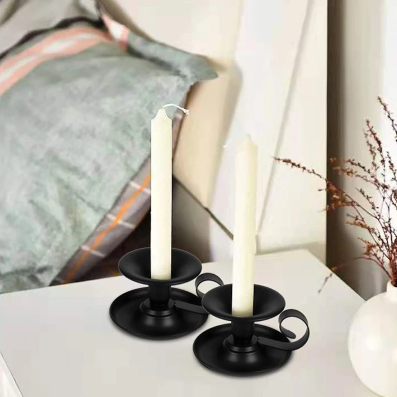 2pcs Iron Handheld Candle Holder Candlestick Candle Stand Wedding Home Decor 