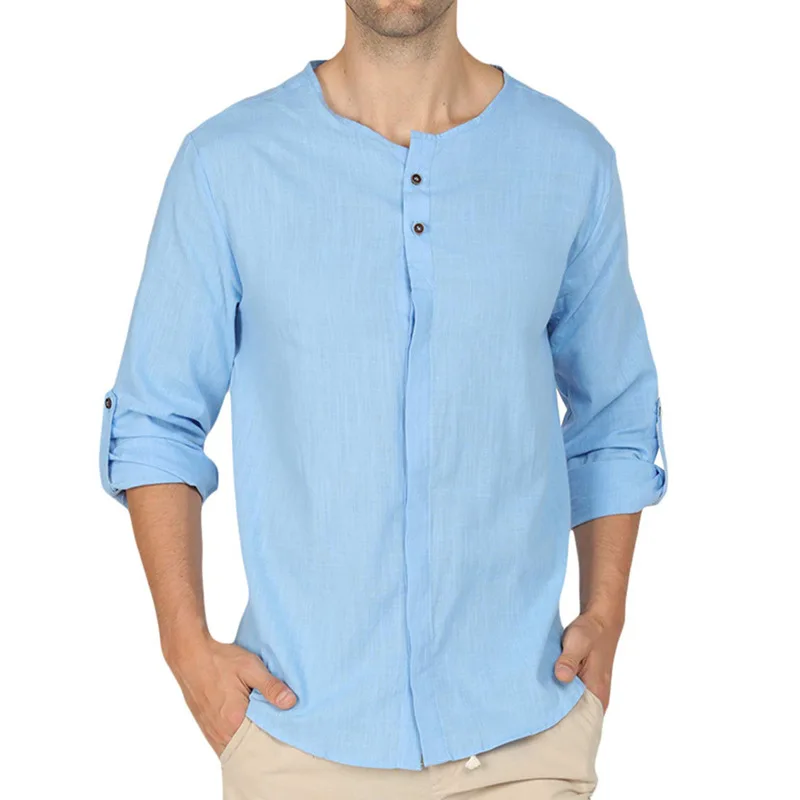 XXJIN Shirt for Men Mens Casual Shirt Cotton and Linen Long-Sleeved Solid Color Shirt Shir