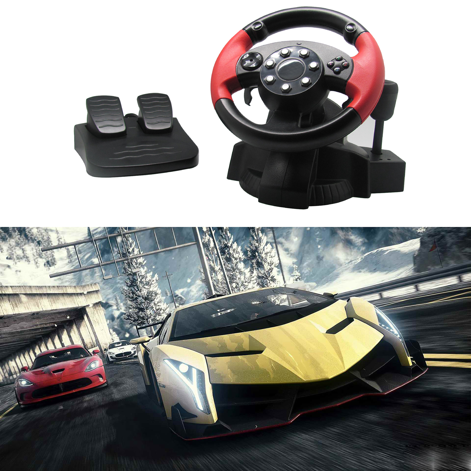 PC Games Racing Driving Simulator Steering Wheel And Pedal Set for