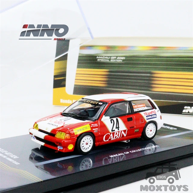 Inno 1:64ホンダシビックsi E-AT #24キャビンマカオguiaレース1988 2nd 1600ccクラスダイキャストモデルカー