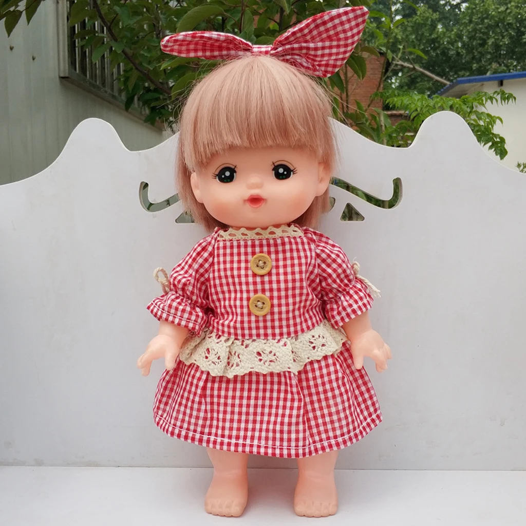 Dress with Long Sleeve Red Checkered Skirt for Doll Clothes 25 Cm Mel-chan