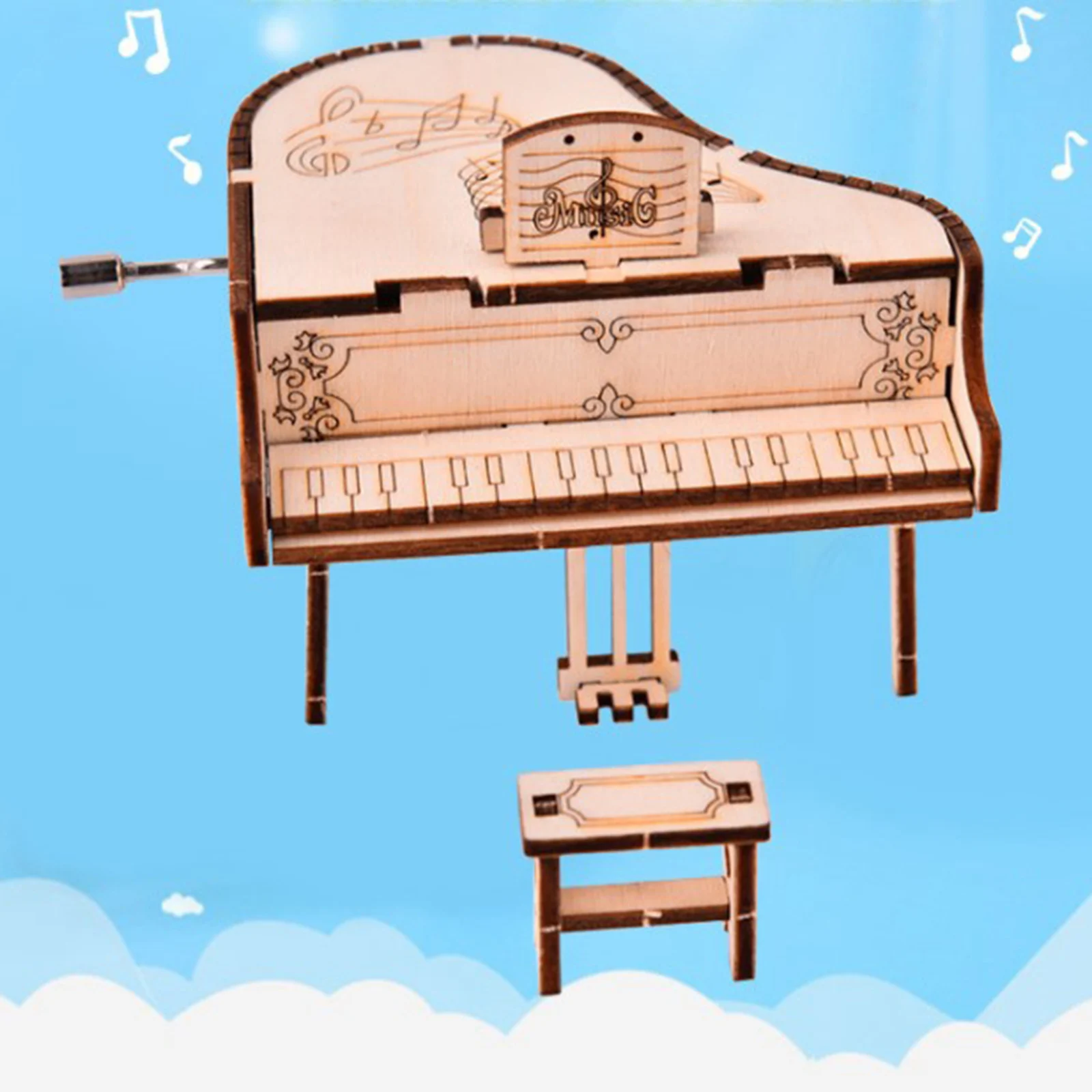 DIY Music Box, Grand Piano 3D Wooden Puzzle Model Kit, Laser Cut Wood Pieces, Educational Building Model Toy for Adults and Kids
