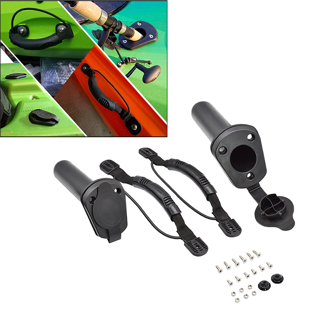 4pcs Kayak Boat Side Mount Carry Handles, Paddle Park Handle Webbing Strap with Canoe Boats Fishing Rods Pole Holder with 
