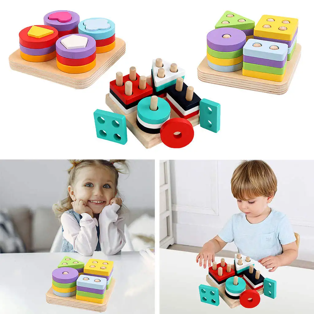 Baby Montessori Shape-sorting Stacking Toys Geometric Stacker Blocks Learning Educational Toys for Boys Girls