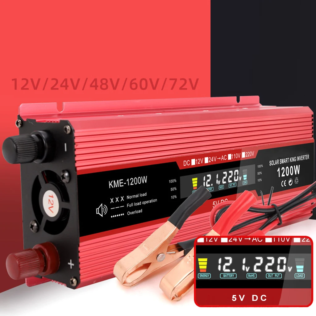 1200W 2000W Power Inverter Pure Sine Wave DC 12 V to 220 V AC LCD for Car RV