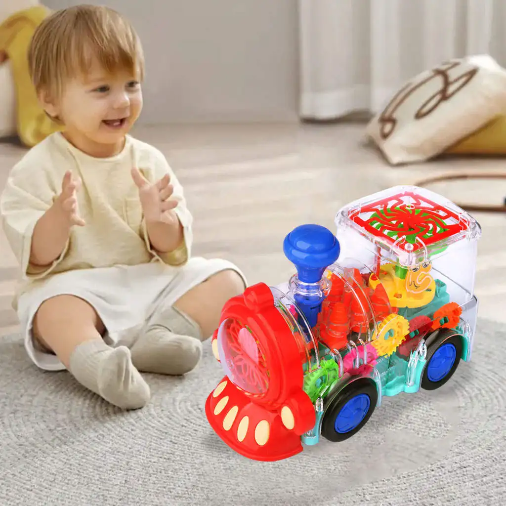 Electric Train Toy Transparent Gear Lighting Inertia Wheel Learning for Boy Child