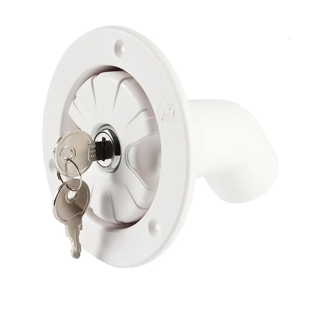White Plastic Gravity Water Inlet Fill Dish Hatch Lock Locking w/2 keys Leak Proof for RV Camper Trailer Cars